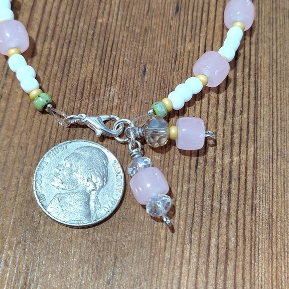 Beaded Ladies Bracelet, Pink and Matte White Handmade Ladies Bracelet - Picture 4 of 6